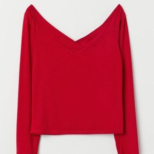 Off the Shoulder Red Fitted Long Sleeve Top H&M (Small)
